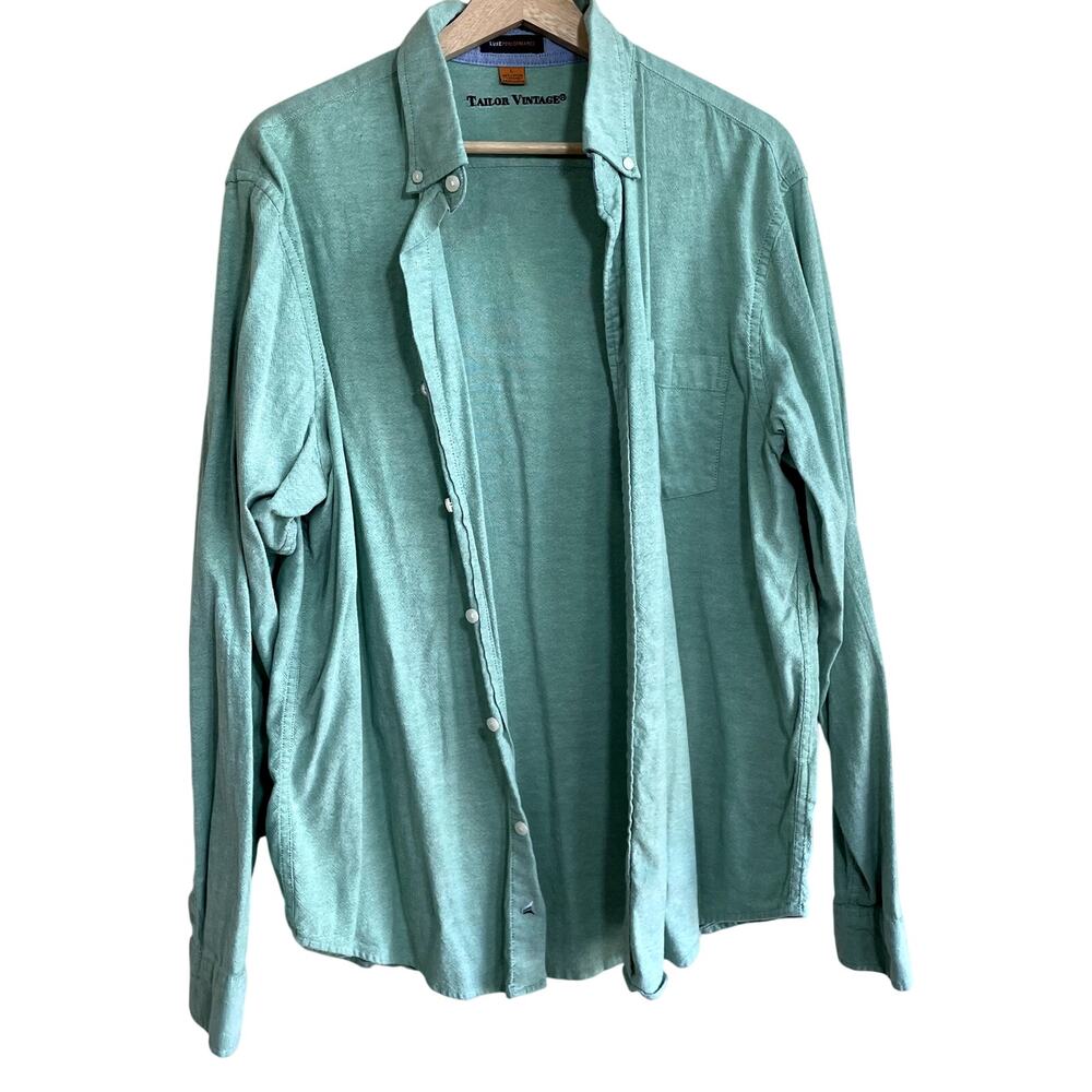 Tailor Vintage‎ luxe performance cotton green long sleeved button shirt men's L